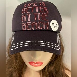 Roxy Life is better at the beach hat black one size adjustable unisex
